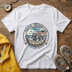 Coastal Freedom Club T-Shirt — Vintage Beach Boat & American Flag Tee