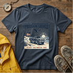 Freedom Drives T‑Shirt — Vintage Beach Jeep American Flag Graphic