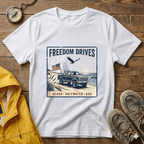 Freedom Drives T‑Shirt — Vintage Beach Jeep American Flag Graphic