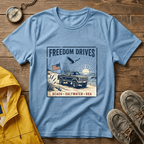 Freedom Drives T‑Shirt — Vintage Beach Jeep American Flag Graphic