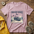 Freedom Drives T‑Shirt — Vintage Beach Jeep American Flag Graphic