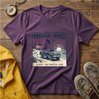 Freedom Drives T‑Shirt — Vintage Beach Jeep American Flag Graphic