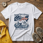 Freedom Finds Us Offshore T-Shirt — Patriotic Fishing Flag Tee