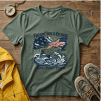 Freedom Finds Us Offshore T-Shirt — Patriotic Fishing Flag Tee