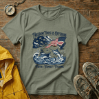 Freedom Finds Us Offshore T-Shirt — Patriotic Fishing Flag Tee
