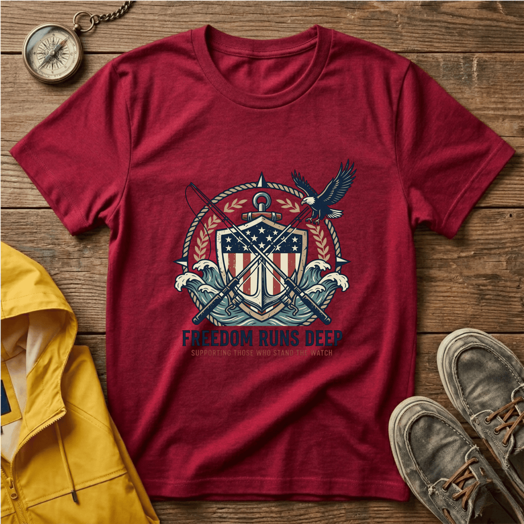 Patriotic Shield T-Shirt — "Freedom Runs Deep" American Eagle Tee