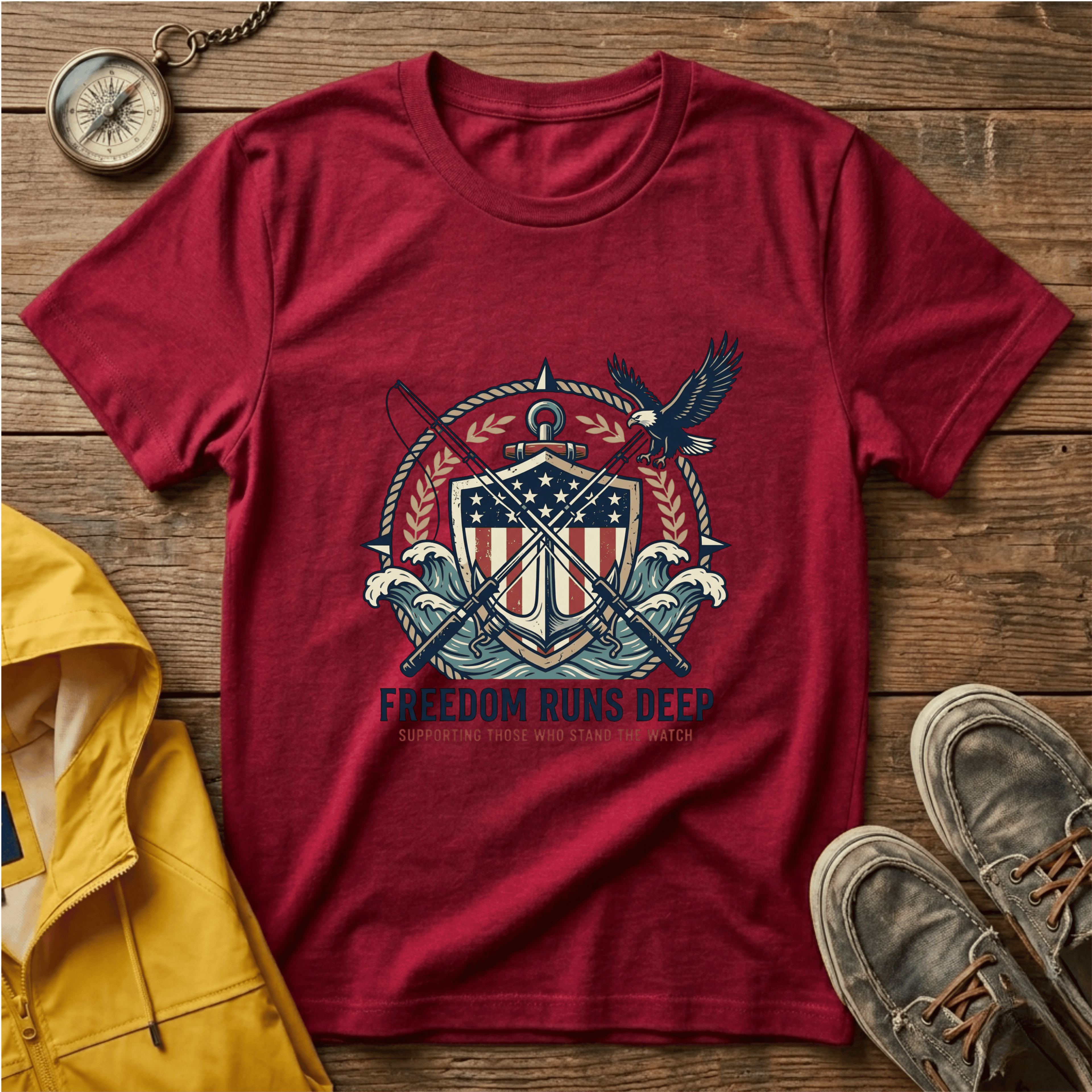 Patriotic Shield T-Shirt — "Freedom Runs Deep" American Eagle Tee