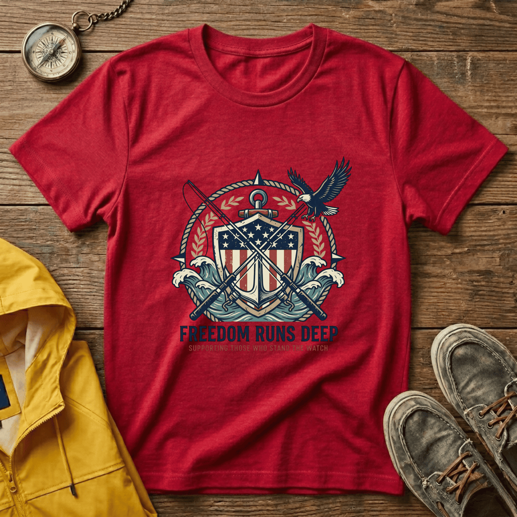 Patriotic Shield T-Shirt — "Freedom Runs Deep" American Eagle Tee
