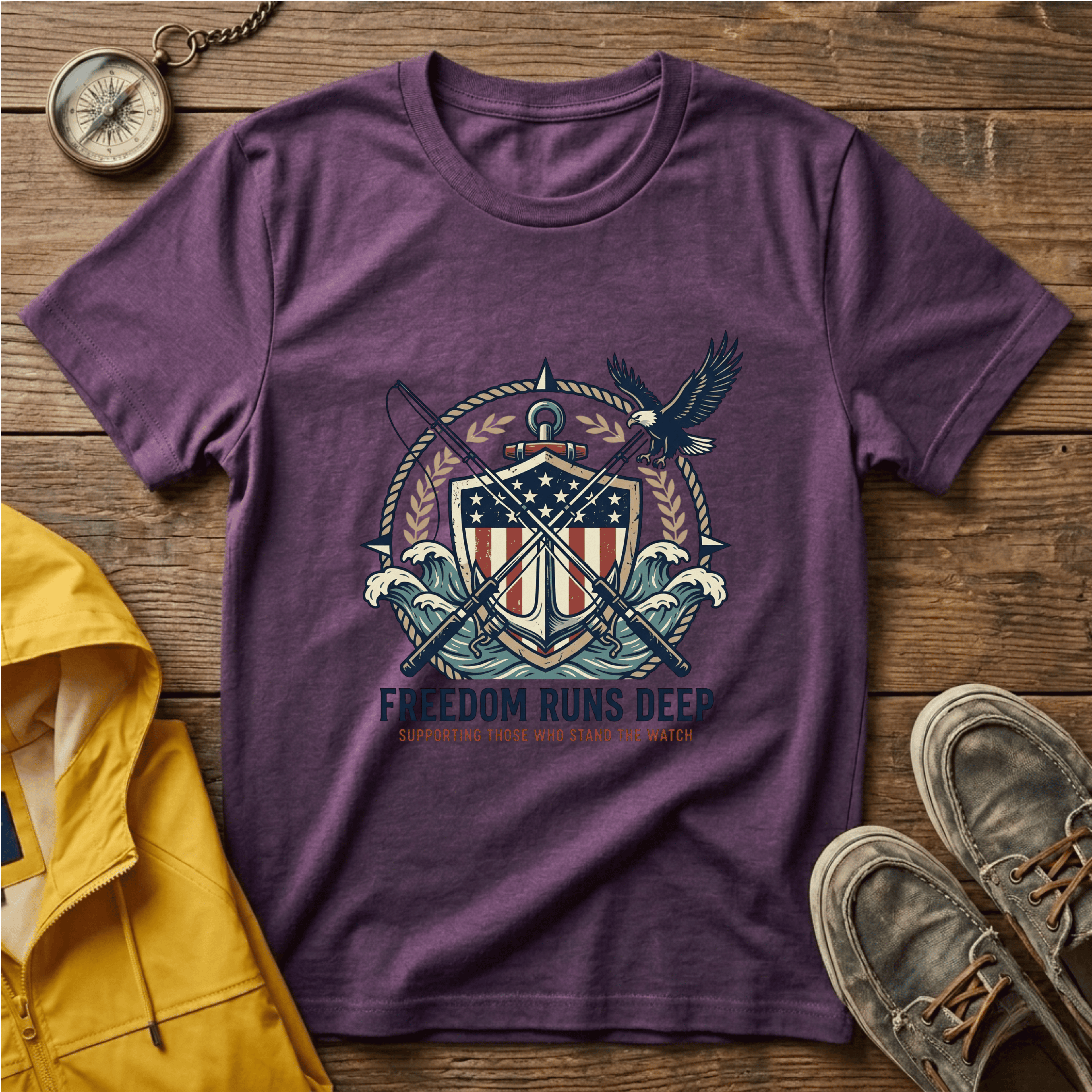 Patriotic Shield T-Shirt — "Freedom Runs Deep" American Eagle Tee