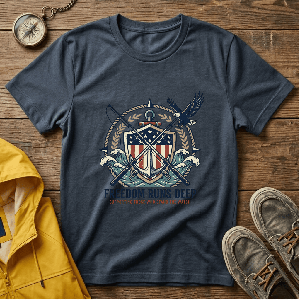 Patriotic Shield T-Shirt — "Freedom Runs Deep" American Eagle Tee
