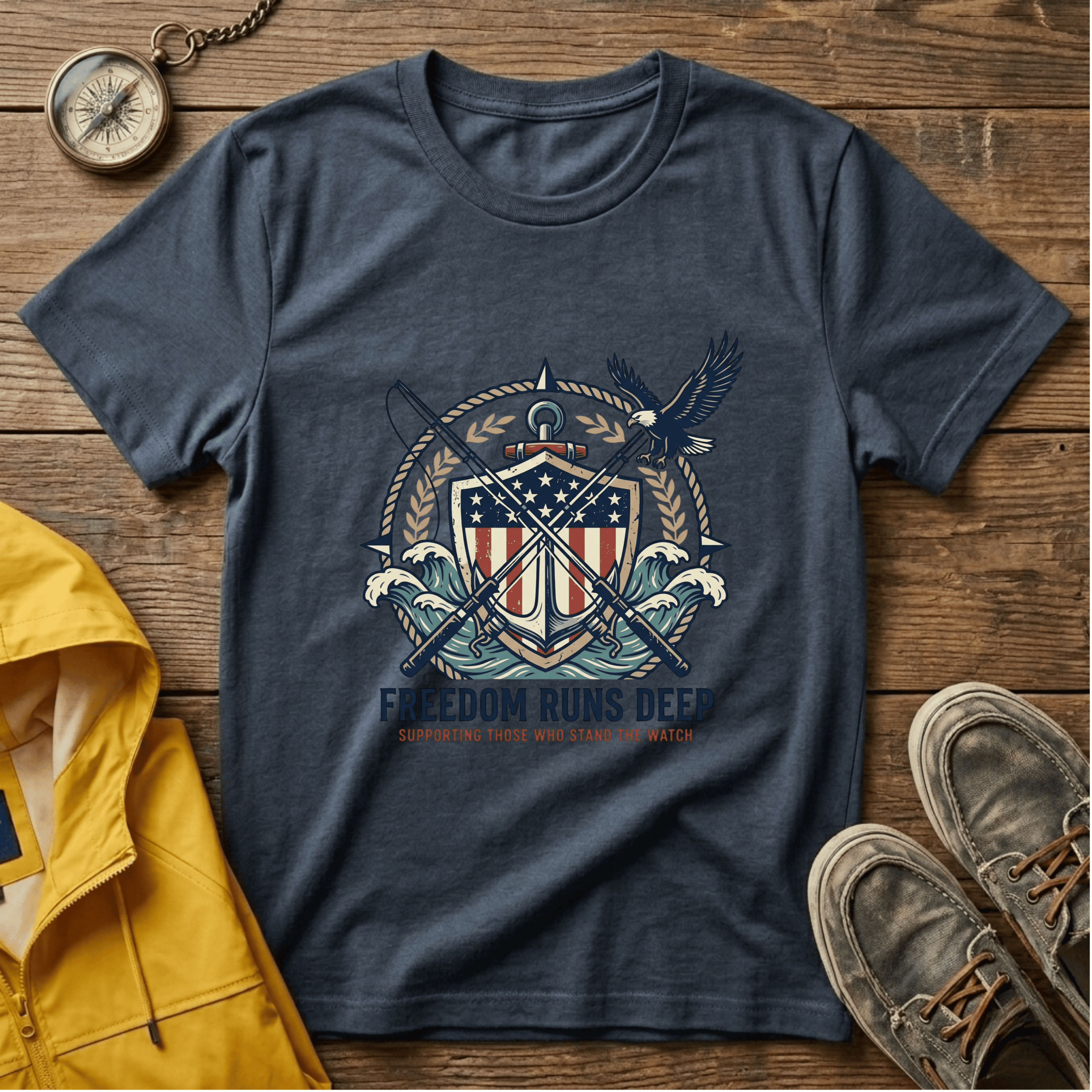 Patriotic Shield T-Shirt — "Freedom Runs Deep" American Eagle Tee