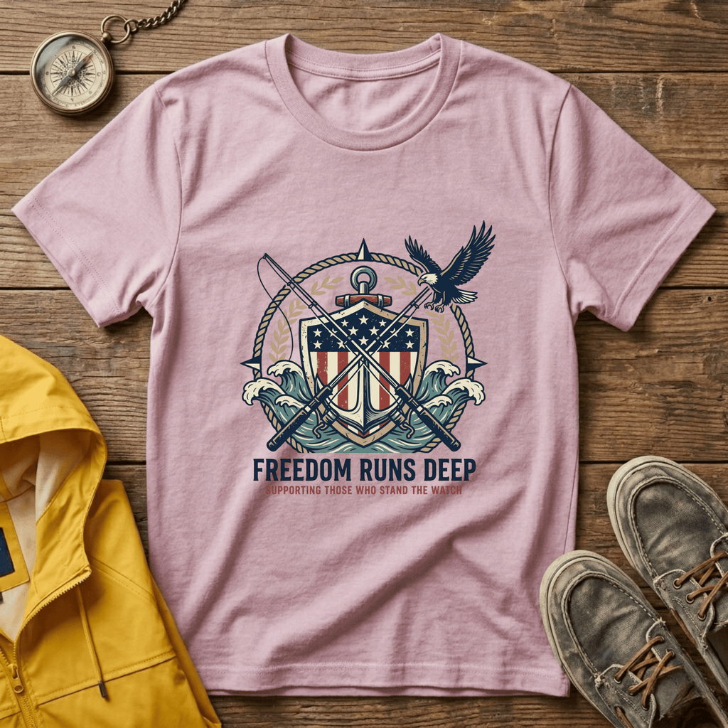 Patriotic Shield T-Shirt — "Freedom Runs Deep" American Eagle Tee
