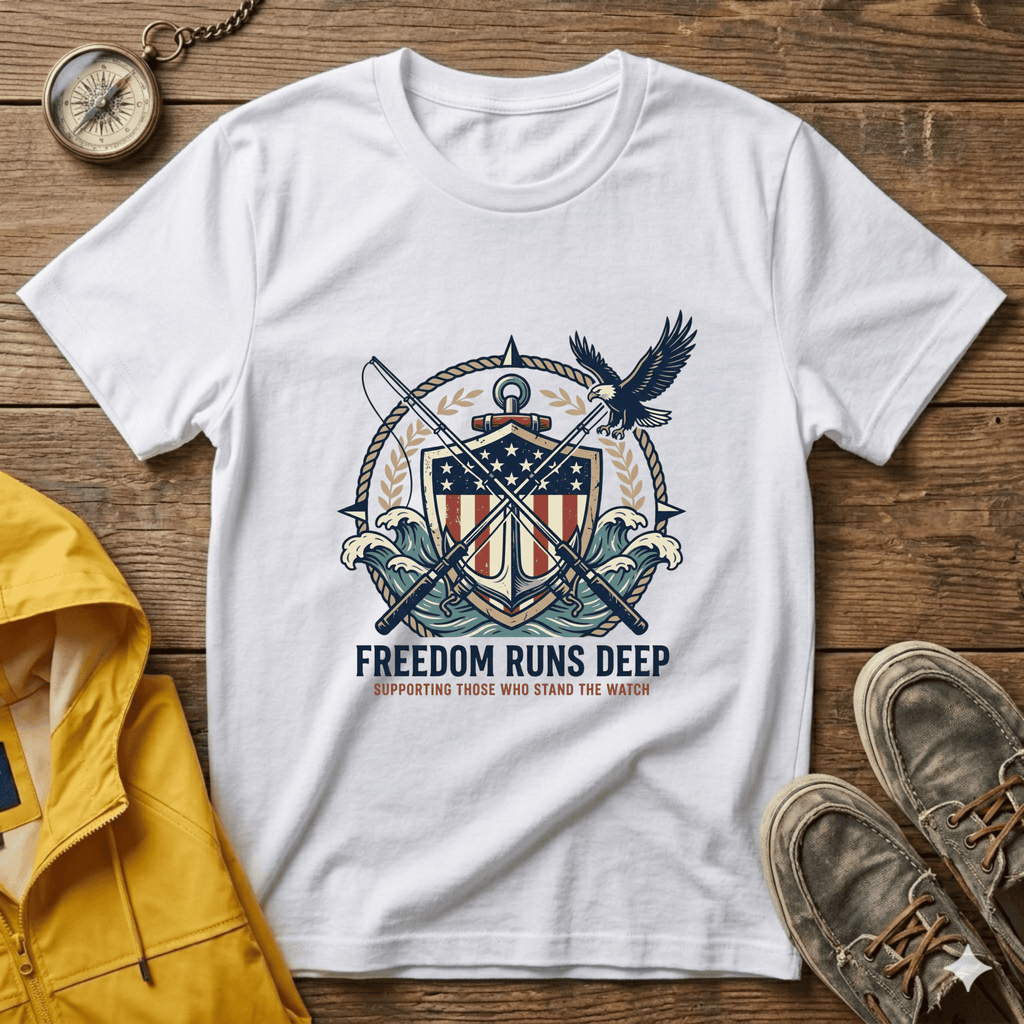 Patriotic Shield T-Shirt — "Freedom Runs Deep" American Eagle Tee