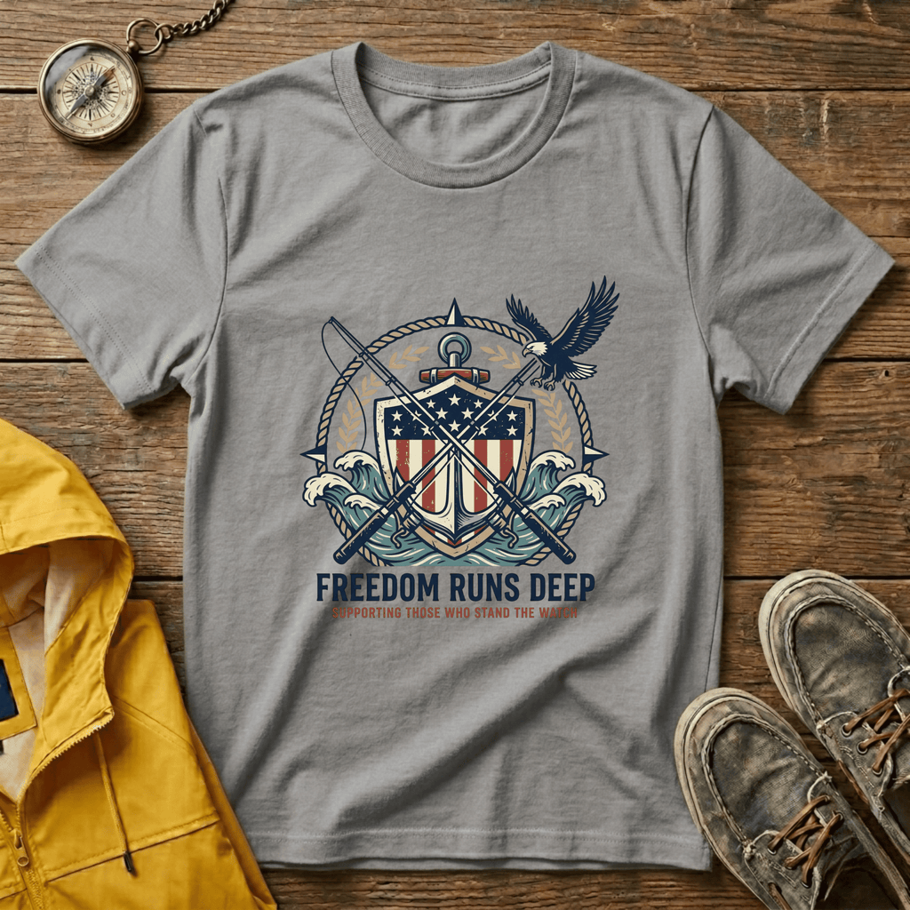 Patriotic Shield T-Shirt — "Freedom Runs Deep" American Eagle Tee