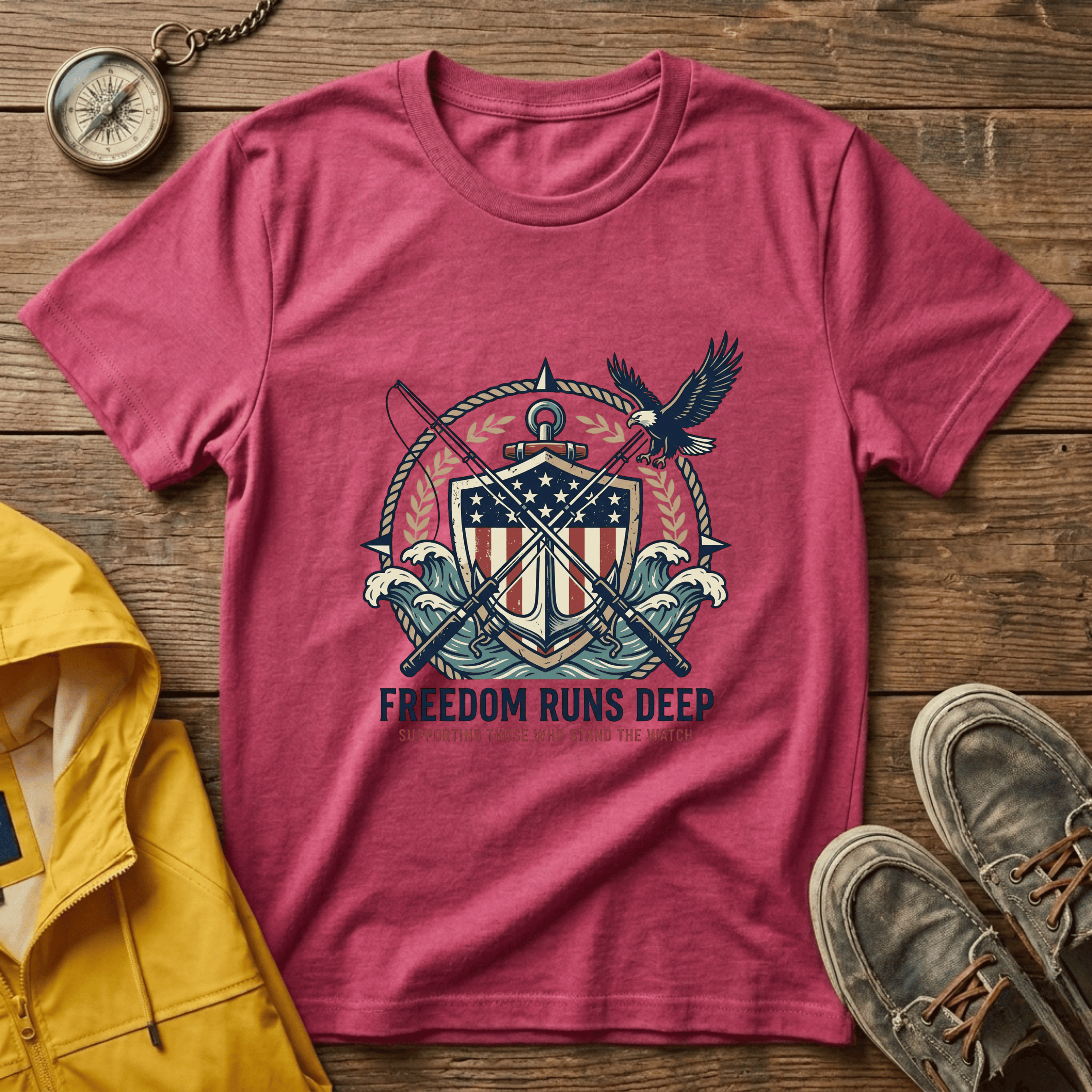 Patriotic Shield T-Shirt — "Freedom Runs Deep" American Eagle Tee