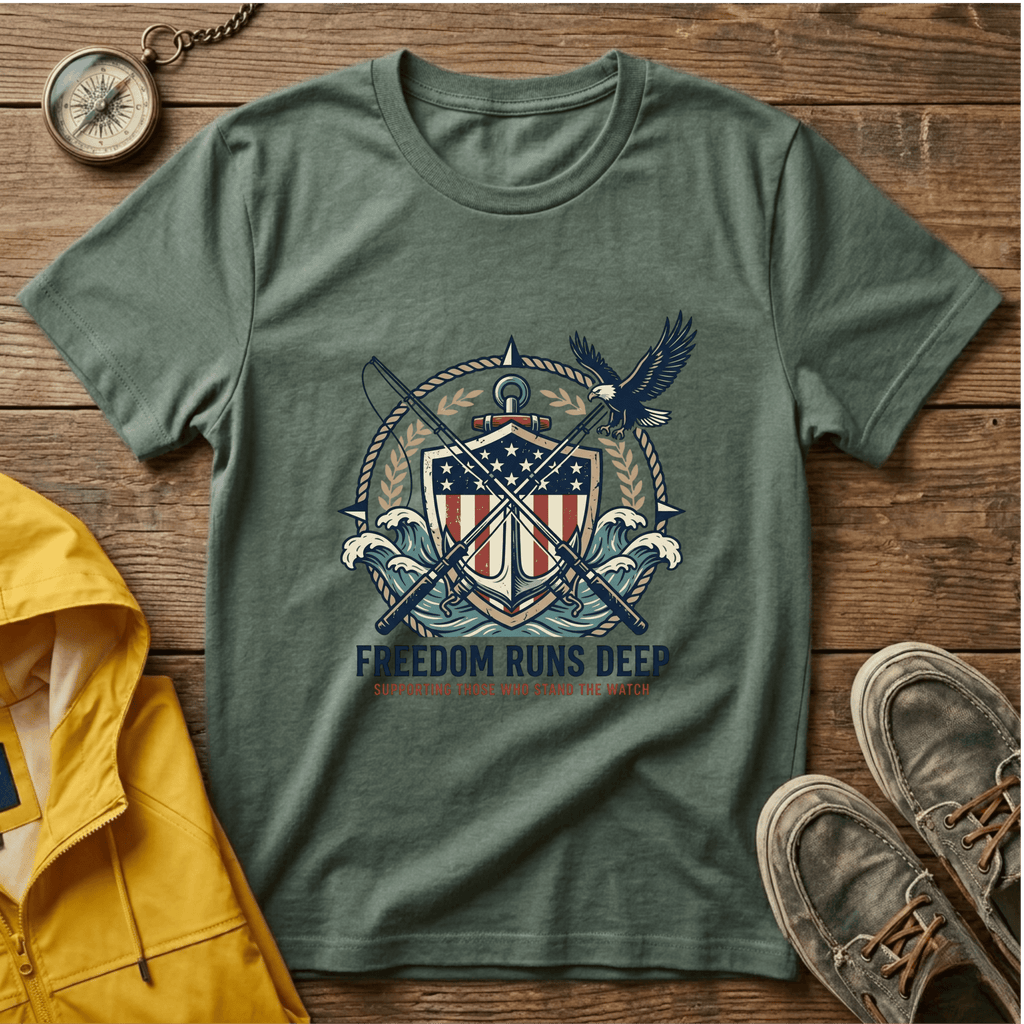 Patriotic Shield T-Shirt — "Freedom Runs Deep" American Eagle Tee