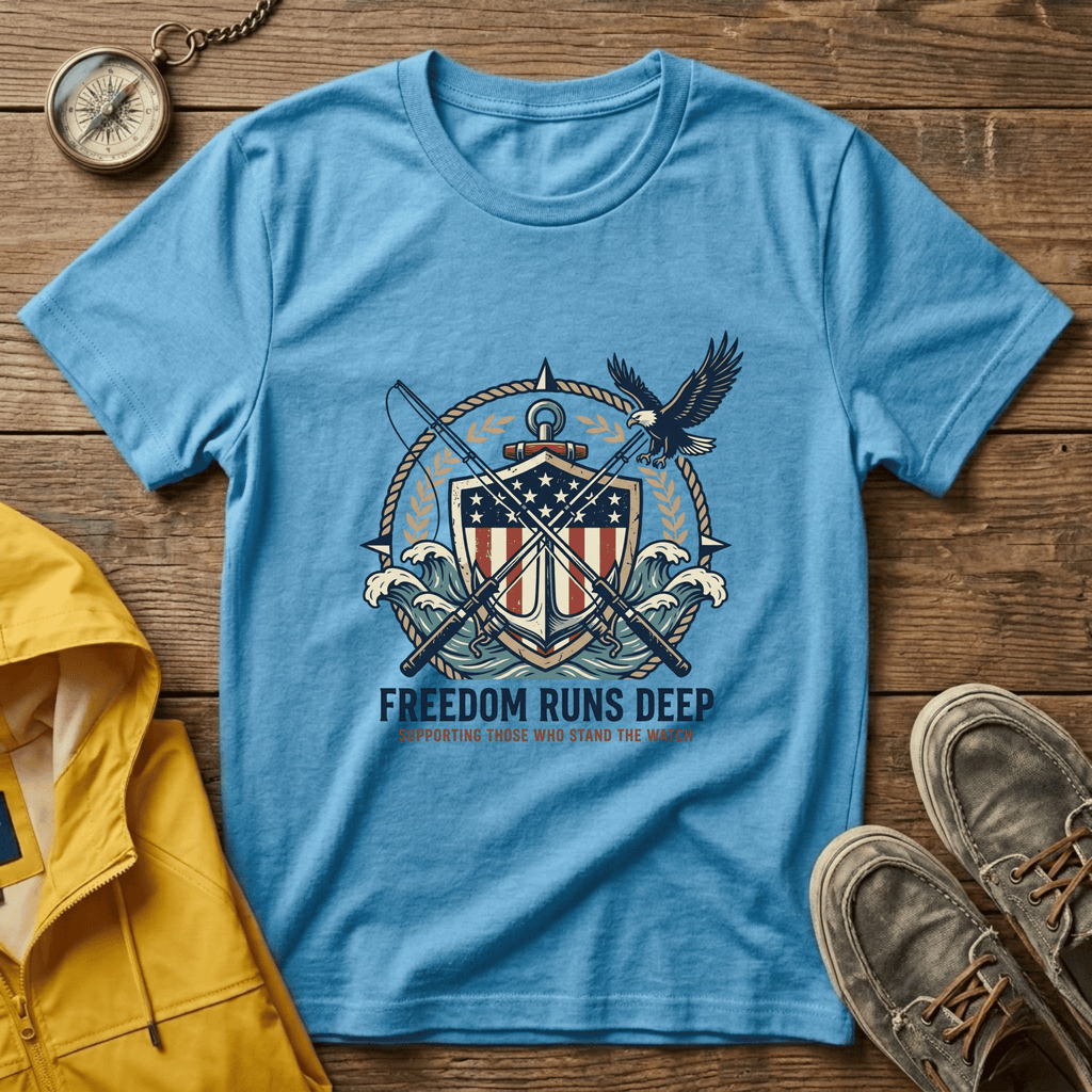 Patriotic Shield T-Shirt — "Freedom Runs Deep" American Eagle Tee