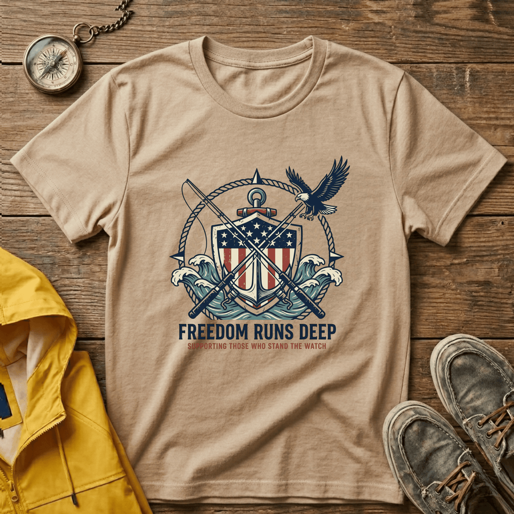 Patriotic Shield T-Shirt — "Freedom Runs Deep" American Eagle Tee