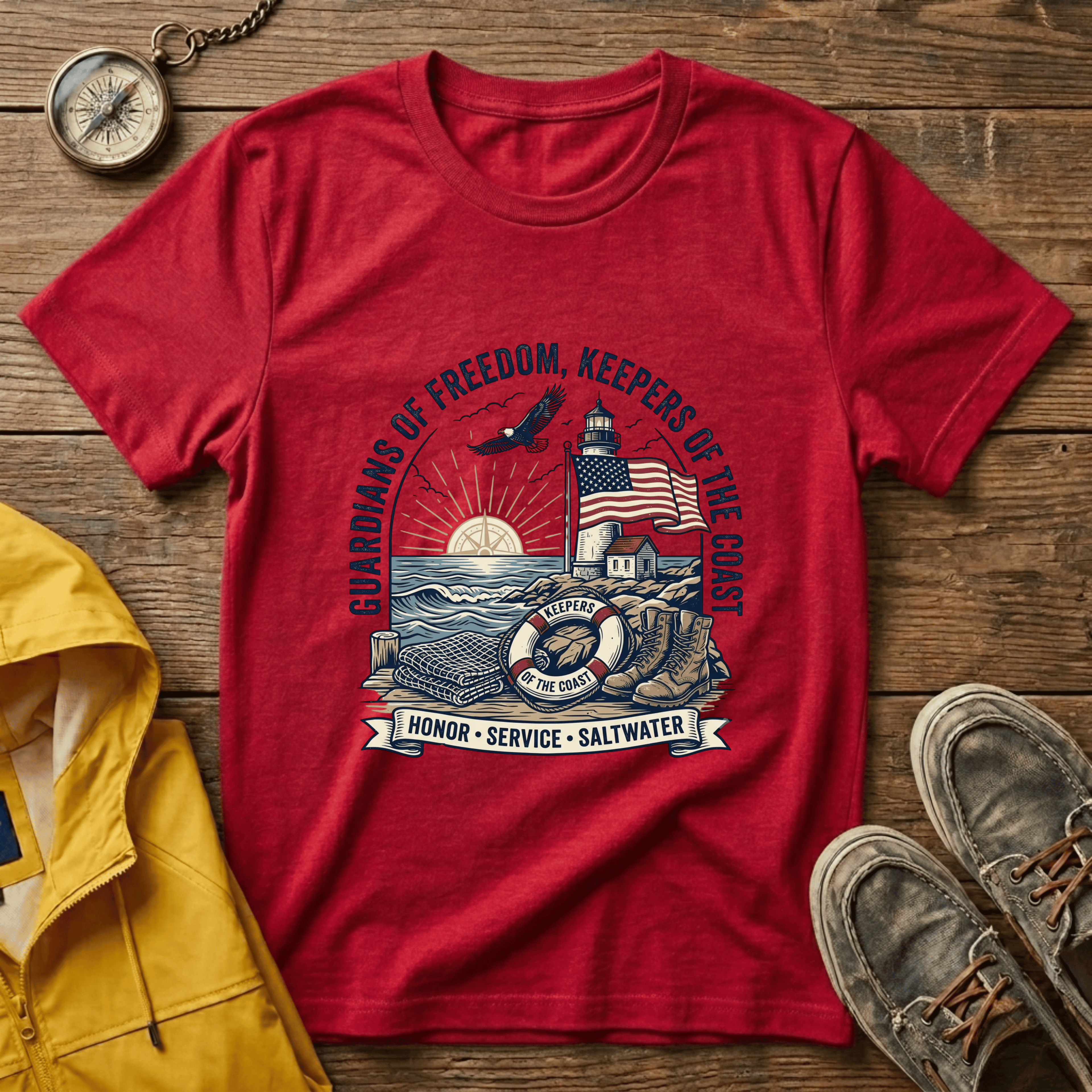 Coast Guard T-Shirt — "Guardians of Freedom, Keepers of the Coast" Vintage Lighthouse Tee