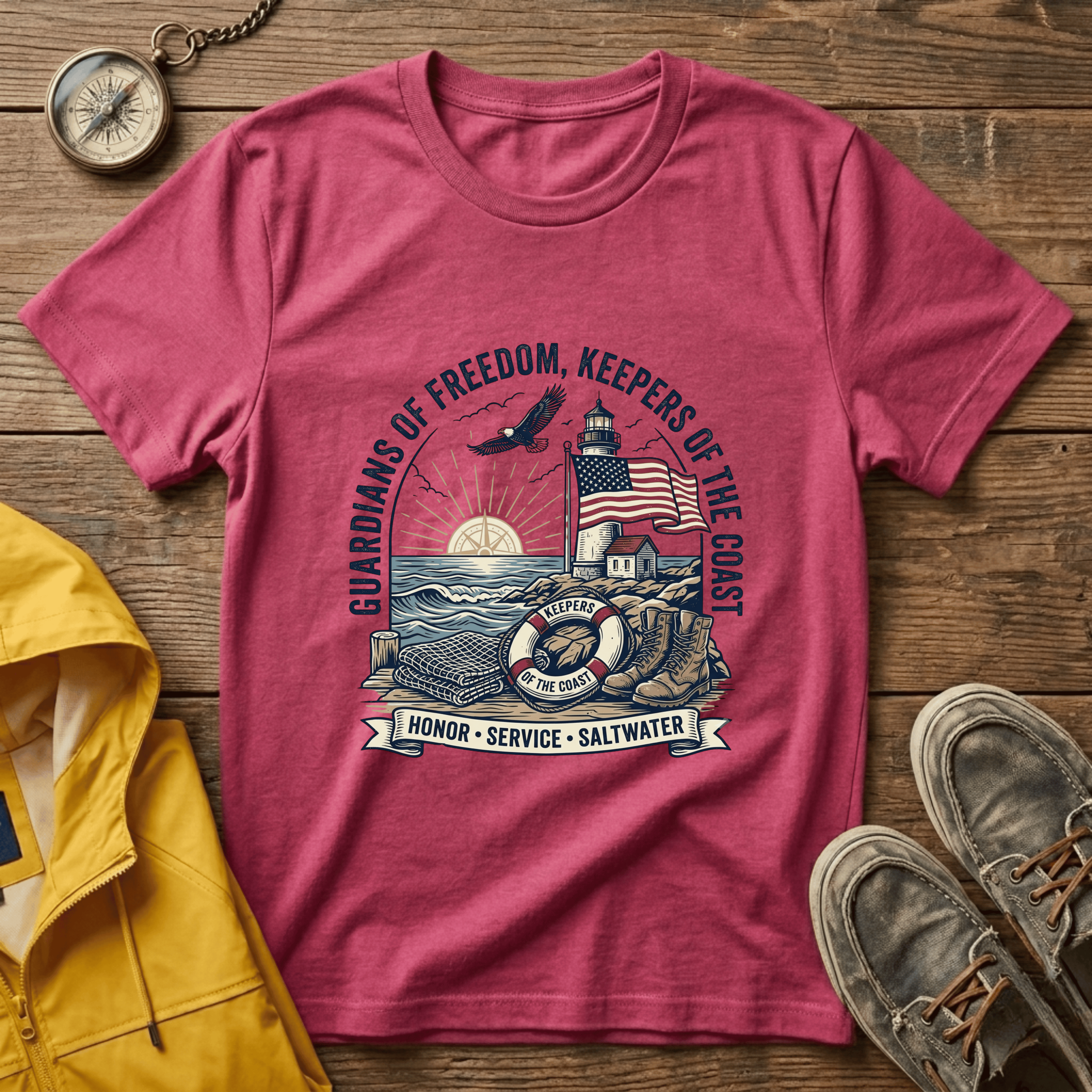 Coast Guard T-Shirt — "Guardians of Freedom, Keepers of the Coast" Vintage Lighthouse Tee