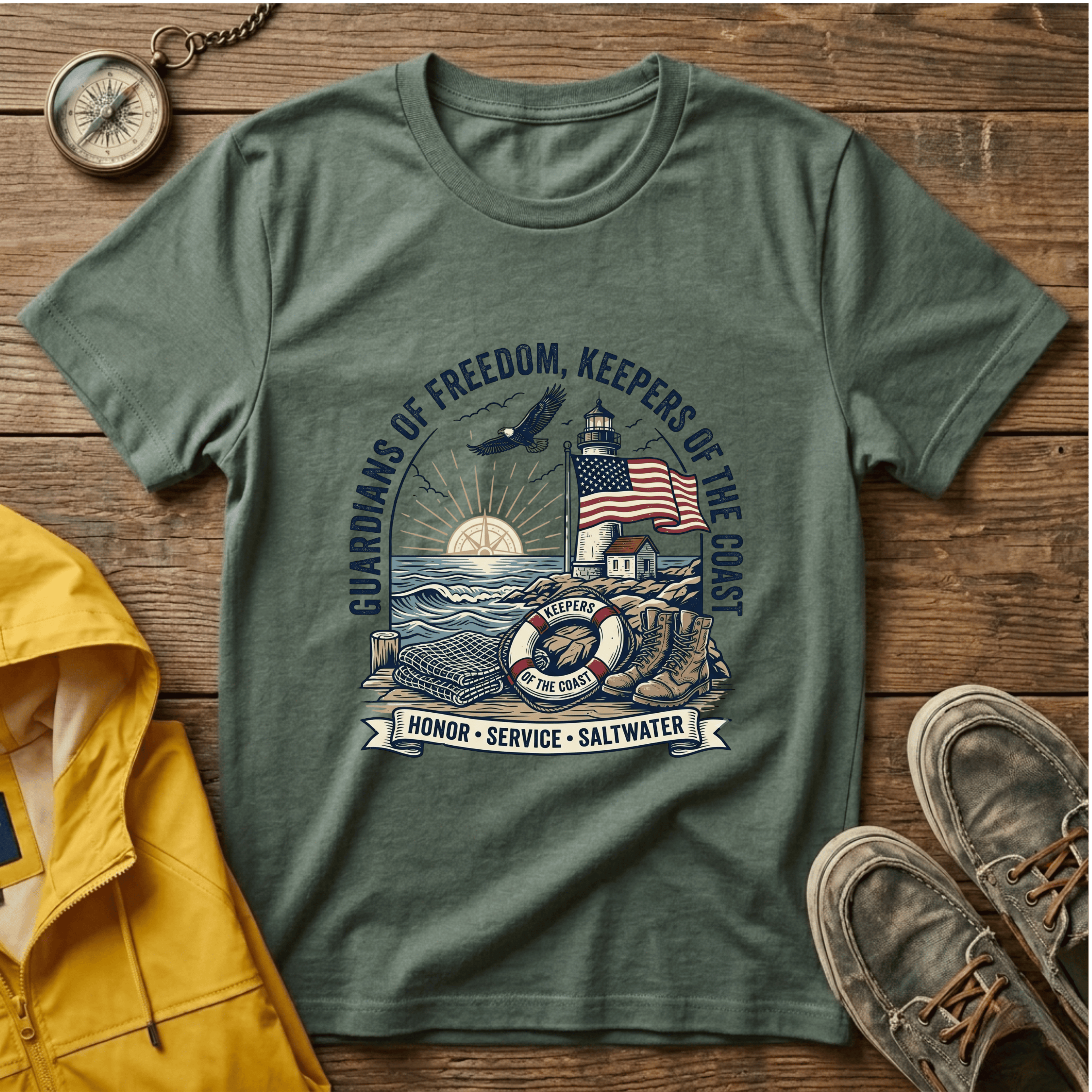 Coast Guard T-Shirt — "Guardians of Freedom, Keepers of the Coast" Vintage Lighthouse Tee