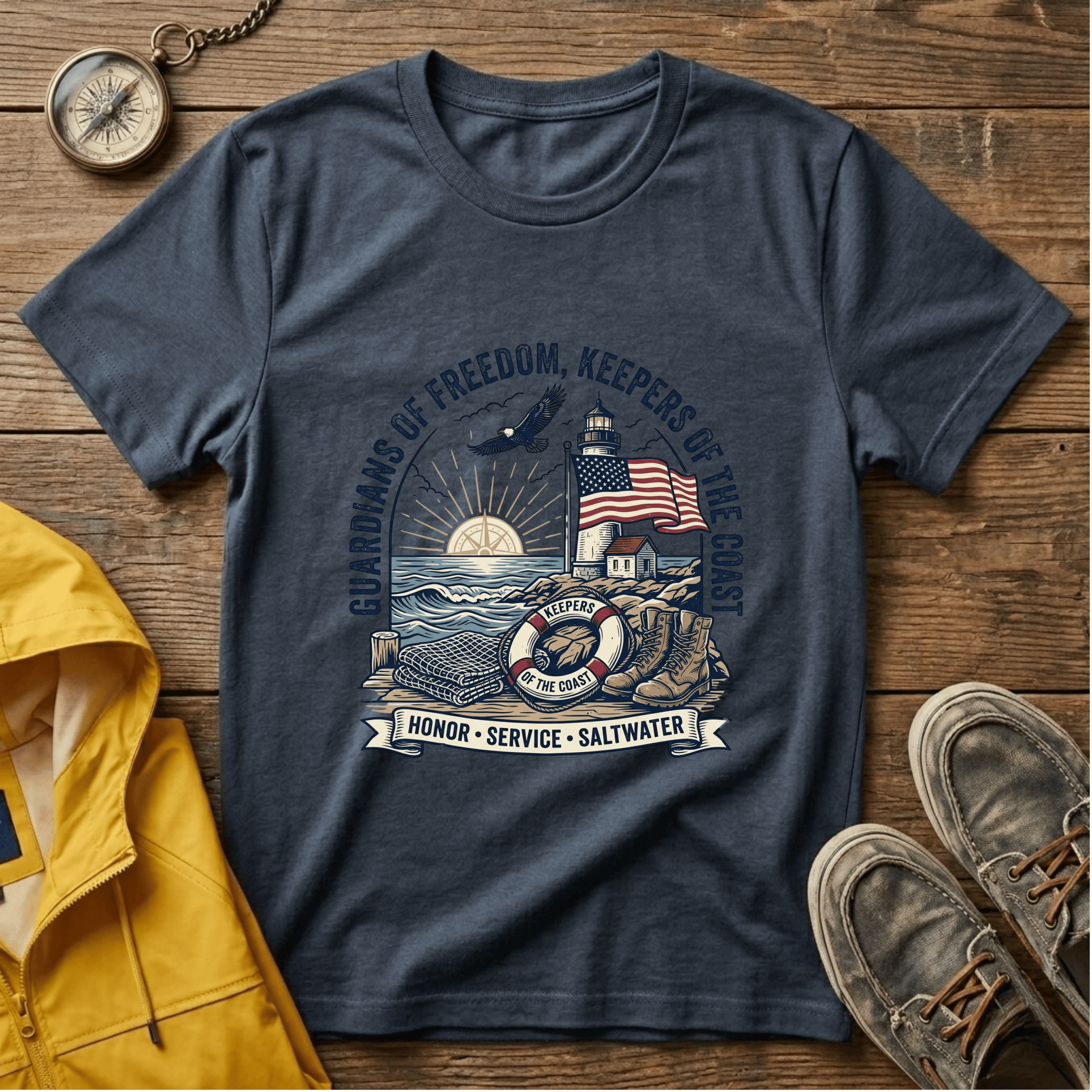 Coast Guard T-Shirt — "Guardians of Freedom, Keepers of the Coast" Vintage Lighthouse Tee