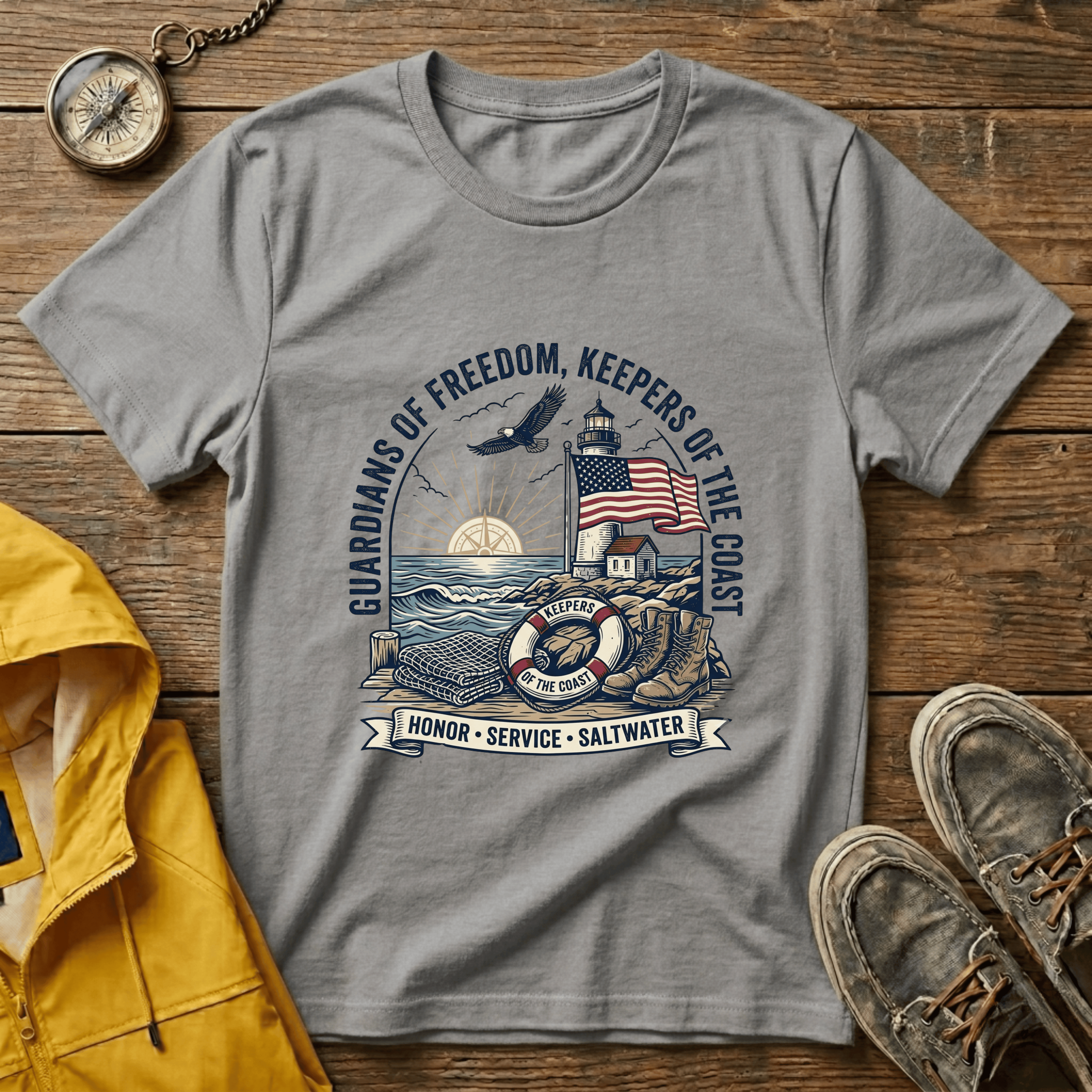 Coast Guard T-Shirt — "Guardians of Freedom, Keepers of the Coast" Vintage Lighthouse Tee