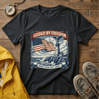 Guided by Freedom T-Shirt — American Flag & Lighthouse Patriotic Tee