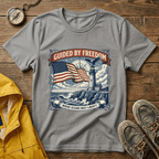 Guided by Freedom T-Shirt — American Flag & Lighthouse Patriotic Tee