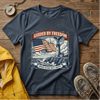 Guided by Freedom T-Shirt — American Flag & Lighthouse Patriotic Tee