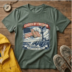 Guided by Freedom T-Shirt — American Flag & Lighthouse Patriotic Tee