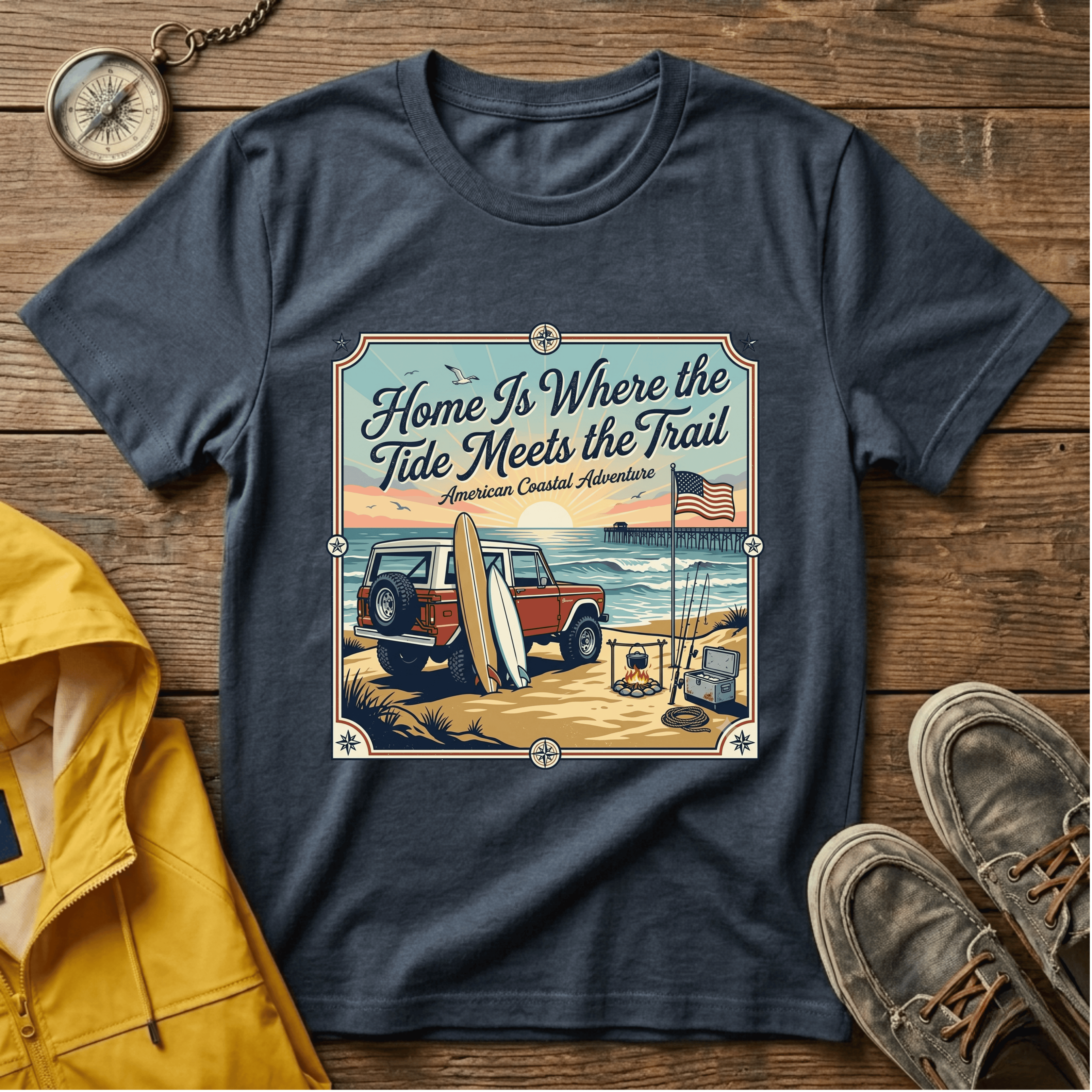 Home Is Where the Tide Meets the Trail Vintage Coastal T-Shirt