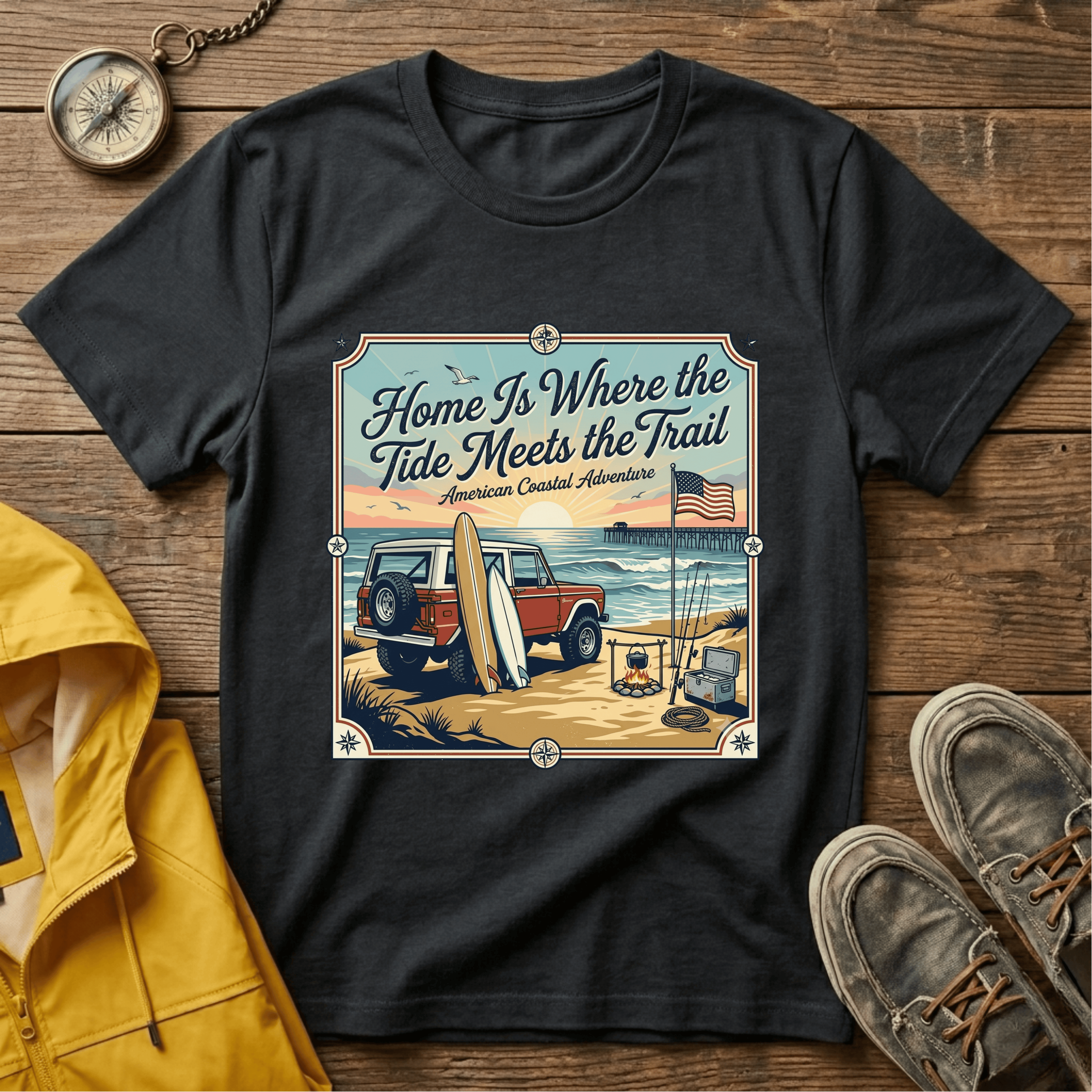 Home Is Where the Tide Meets the Trail Vintage Coastal T-Shirt