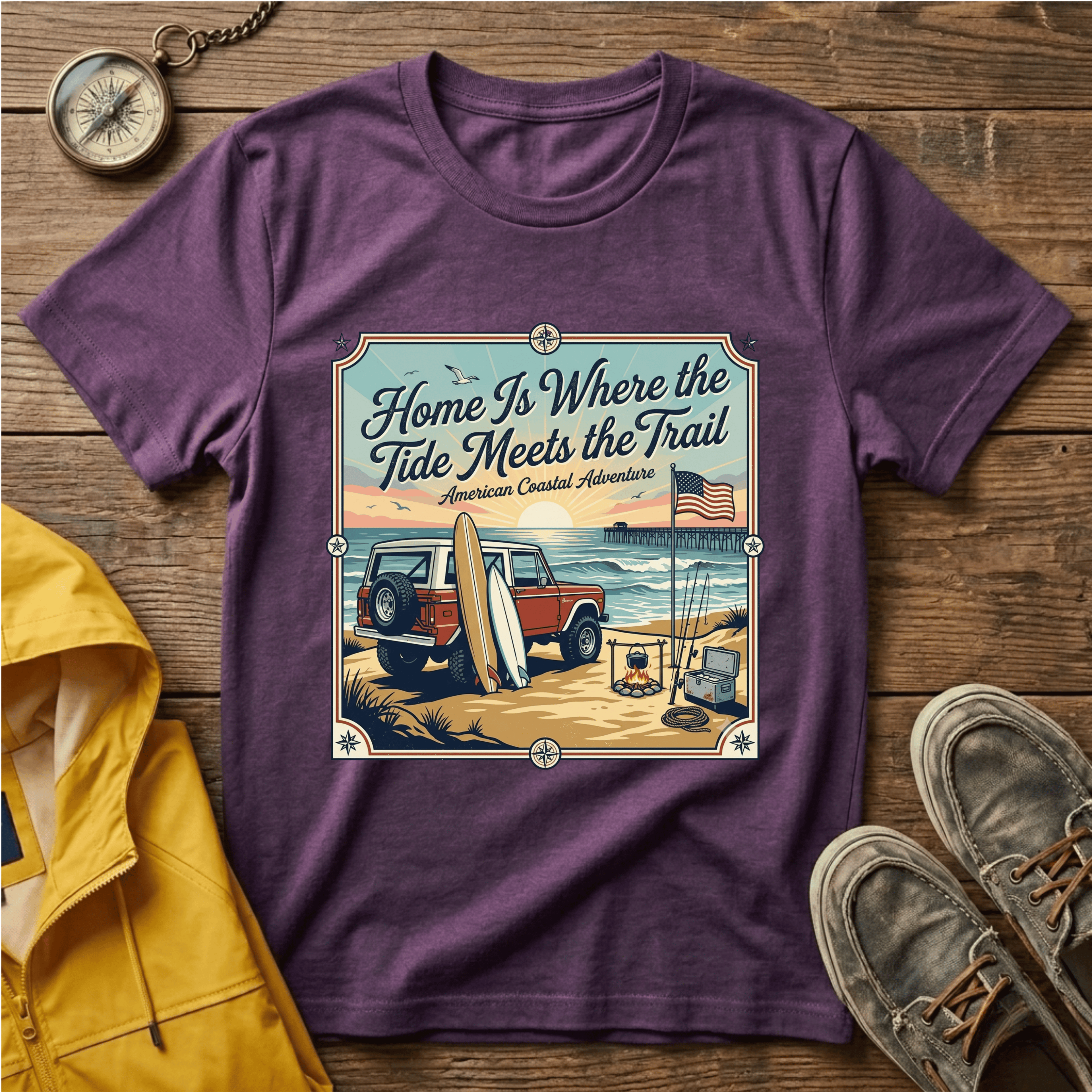 Home Is Where the Tide Meets the Trail Vintage Coastal T-Shirt