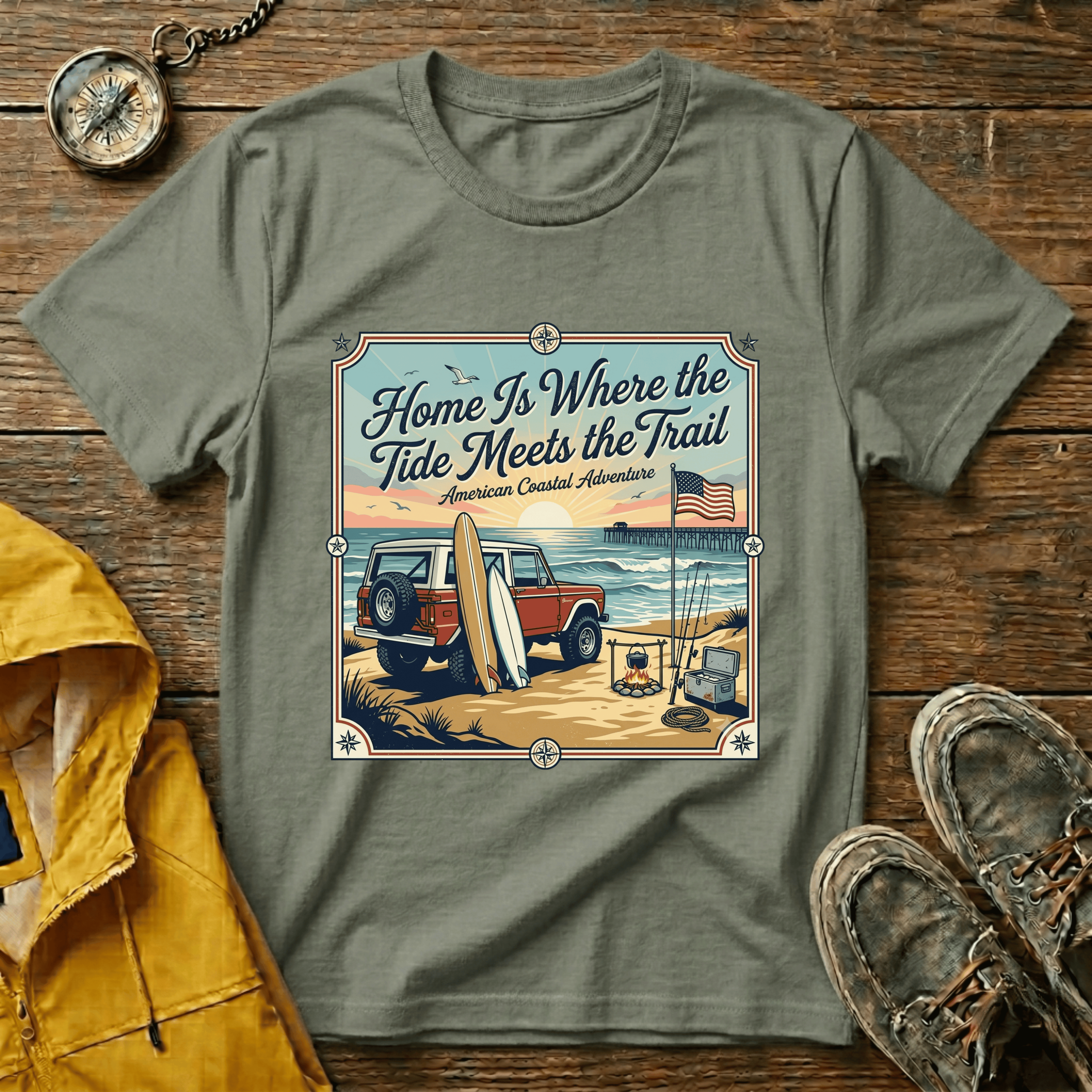 Home Is Where the Tide Meets the Trail Vintage Coastal T-Shirt
