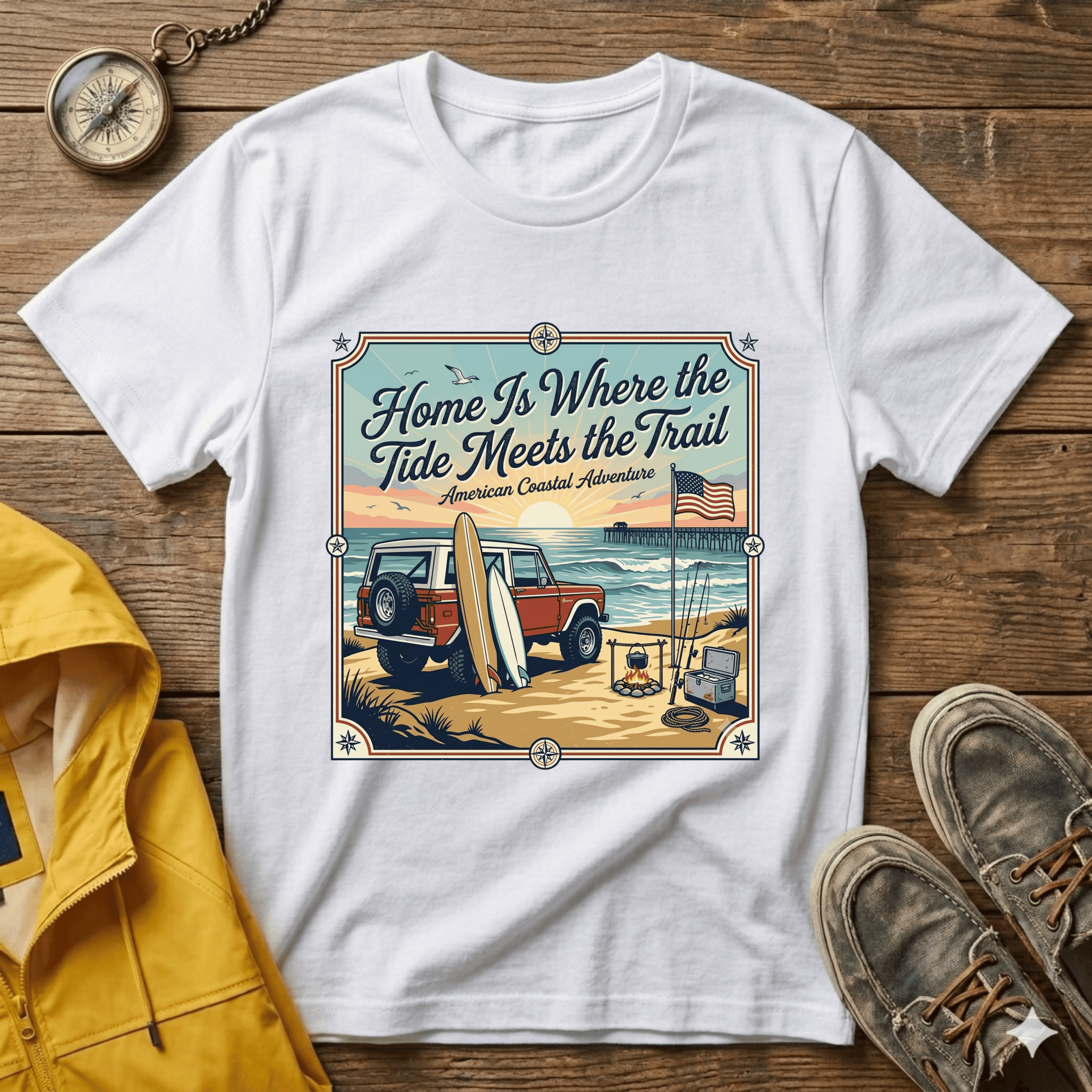 Home Is Where the Tide Meets the Trail Vintage Coastal T-Shirt