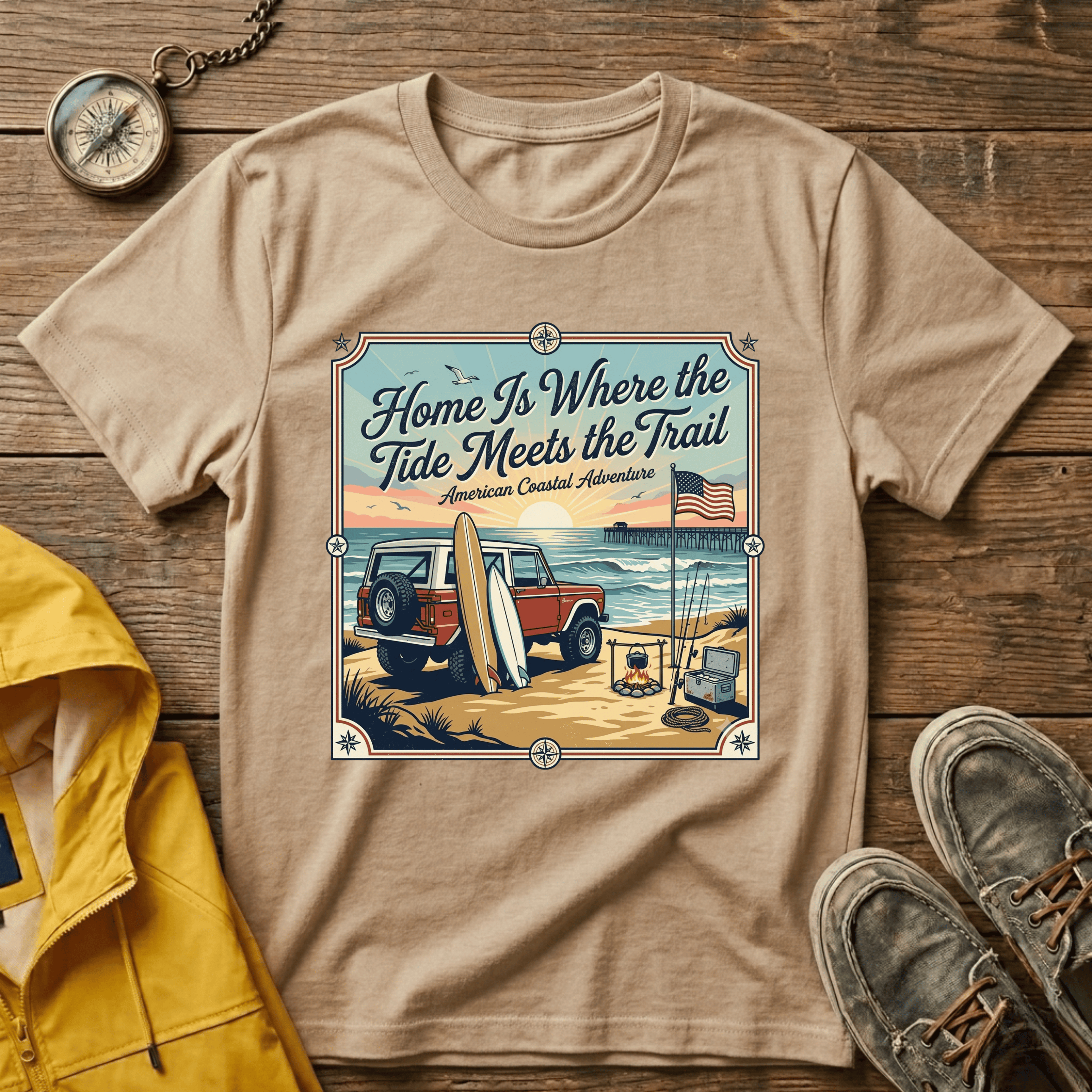 Home Is Where the Tide Meets the Trail Vintage Coastal T-Shirt