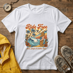 Ride Free Surf T-Shirt — Vintage Beach Palm Tree Graphic