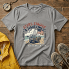 Stars, Stripes & Tight Lines Fishing T-Shirt — Patriotic Ocean Angler Tee
