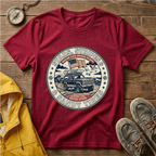 Stars & Stripes Beach Truck T-Shirt — "Ocean Life Never Stops" Vintage Surf Tee