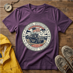 Stars & Stripes Beach Truck T-Shirt — "Ocean Life Never Stops" Vintage Surf Tee
