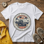Stars & Stripes Beach Truck T-Shirt — "Ocean Life Never Stops" Vintage Surf Tee