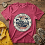 Stars & Stripes Beach Truck T-Shirt — "Ocean Life Never Stops" Vintage Surf Tee