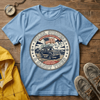 Stars & Stripes Beach Truck T-Shirt — "Ocean Life Never Stops" Vintage Surf Tee