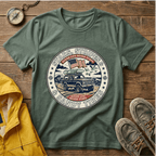 Stars & Stripes Beach Truck T-Shirt — "Ocean Life Never Stops" Vintage Surf Tee