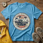 Stars & Stripes Beach Truck T-Shirt — "Ocean Life Never Stops" Vintage Surf Tee