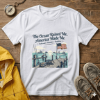The Ocean Raised Me, America Made Me T-Shirt – Patriotic Coastal Crew Tee