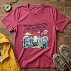 The Ocean Raised Me, America Made Me T-Shirt – Patriotic Coastal Crew Tee
