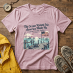 The Ocean Raised Me, America Made Me T-Shirt – Patriotic Coastal Crew Tee
