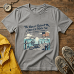 The Ocean Raised Me, America Made Me T-Shirt – Patriotic Coastal Crew Tee